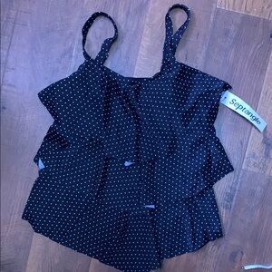 Black and White Polkadot Tiered Ruffled Camisole Bikini